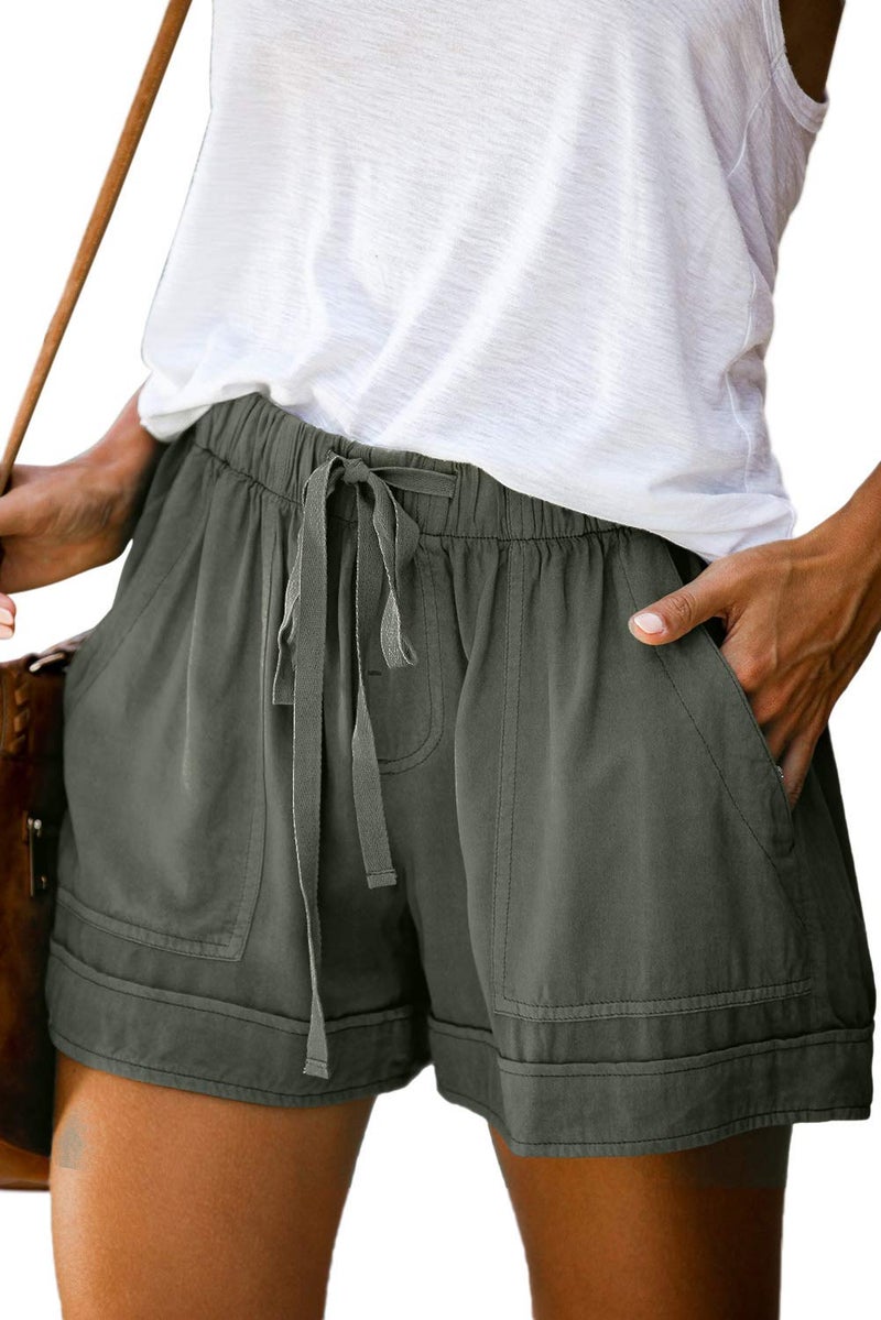 KISSMODA Women's Summer Shorts Solid Drawstring Elastic Waist Casual Linen Cotton Shorts with Pocket - Image 1